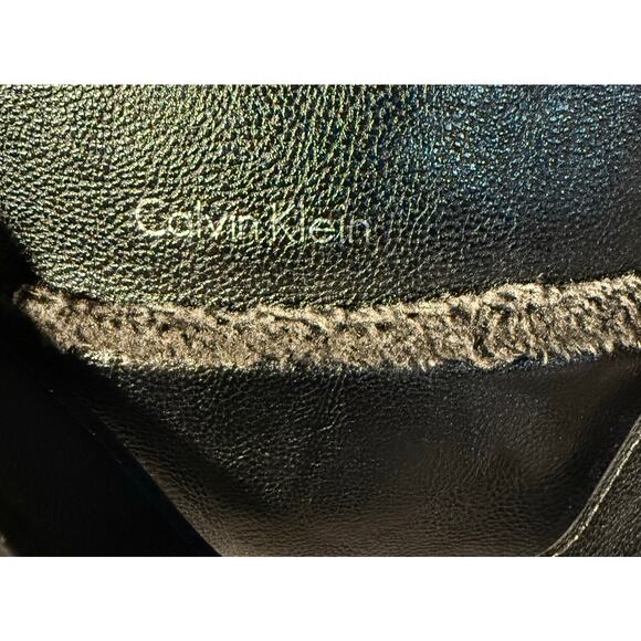 Calvin Klein Black leather & Suede w/ Grey Soft Fringe Reversible Tote Purse - Picture 2 of 9